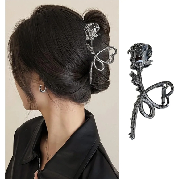 Elegant Black Rose‎ Hair Clip